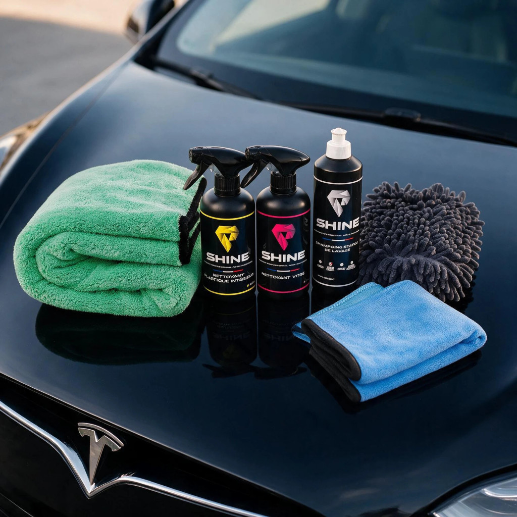 Pack voiture électrique Shine – Kit nettoyage Tesla et véhicules électriques